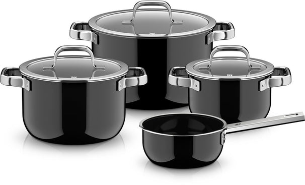WMF Set de ollas Fusiontec 2.0 Mineral Pro Negro 4 piezas - Olla ø 16, 20, 24 cm y cazo ø 16 cm
