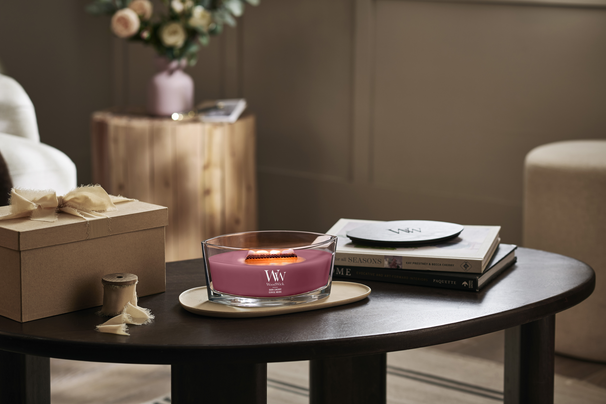 WoodWick Vela Aromática Ellipse Wood Smoke - 9 cm / 19 cm - Vela Aromática en Vidrio - Mecha de Madera
