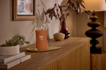WoodWick Vela Aromática Grande Saffron Smoke - 18 cm / ø 10 cm - Vela Aromática en Vidrio - Pabilo de Madera