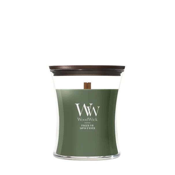 WoodWick Scented Candle Medium Frasier Fir - 11 cm / ø 10 cm - Scented Candle in Glass - Wooden Wick