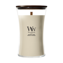 WoodWick Vela Aromática Grande Patchouli Crème - 18 cm / ø 10 cm - Vela Aromática en Vidrio - Mecha de Madera