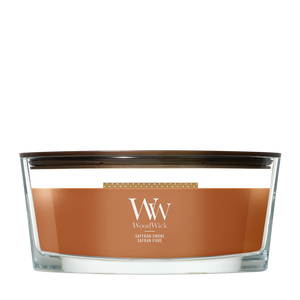 WoodWick Scented Candle Ellipse Saffron Smoke - 9 cm / 19 cm - Scented Candle in Glass - Wooden Wick