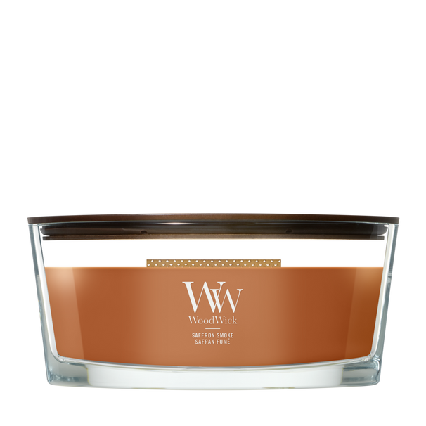 WoodWick Scented Candle Ellipse Saffron Smoke - 9 cm / 19 cm - Scented Candle in Glass - Wooden Wick