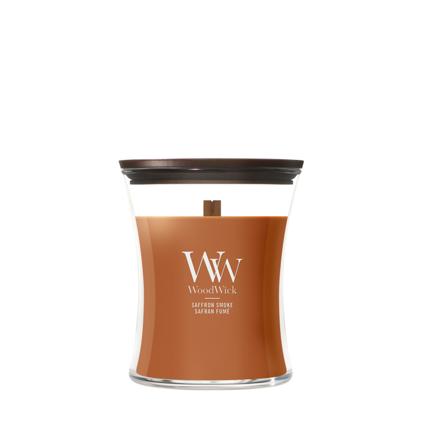 WoodWick Scented Candle Medium Saffron Smoke - 11 cm / ø 10 cm - Scented Candle in Glass - Wooden Wick