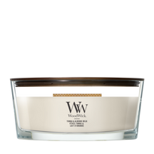 WoodWick Scented Candle Ellipse Tonka & Almond Milk - 9 cm / 19 cm - Scented Candle in Glass - Wooden Wick