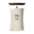 WoodWick Scented Candle Large Tonka & Almond Milk - 18 cm / ø 10 cm - Scented Candle in Glass - Wooden Wick