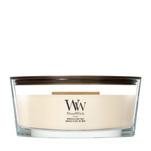 WoodWick Vela Aromática Ellipse Vainilla & Sal Marina - 9 cm / 19 cm - Vela Aromática en Vidrio - Mecha de Madera