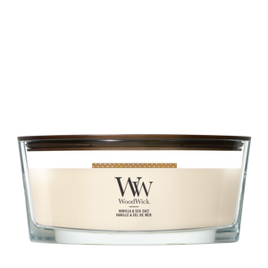WoodWick Scented Candle Ellipse Vanilla & Sea Salt - 9 cm / 19 cm - Scented Candle in Glass - Wooden Wick