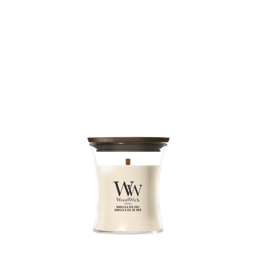 WoodWick Scented Candle Mini Vanilla & Sea Salt - 8 cm / ø 7 cm - Scented Candle in Glass - Wooden Wick