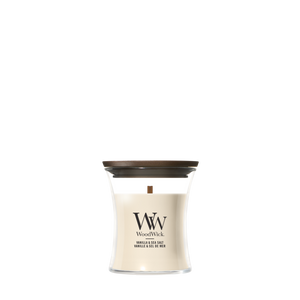 WoodWick Scented Candle Mini Vanilla & Sea Salt - 8 cm / ø 7 cm - Scented Candle in Glass - Wooden Wick