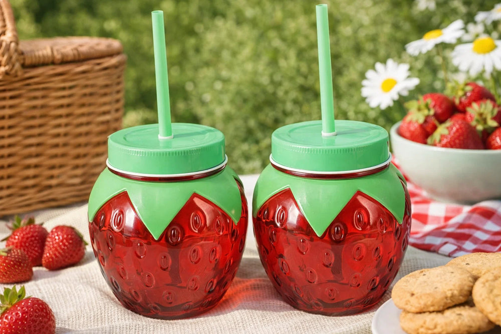Cookinglife Water Glasses Strawberry 2 Pieces - Cocktail Glasses with Reed