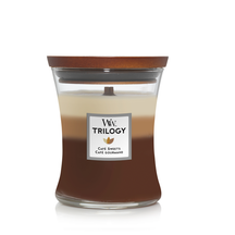 WoodWick Vela aromática Mediana Trilogía Café Dulces - 11 cm / ø 10 cm - Vela en vaso - Mecha de madera