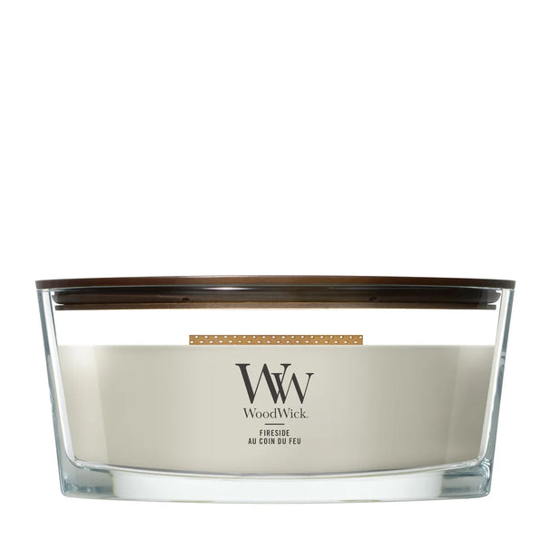 WoodWick Scented Candle Ellipse Fireside - 9 cm / 19 cm - Scented Candle in Glass - Wooden Wick