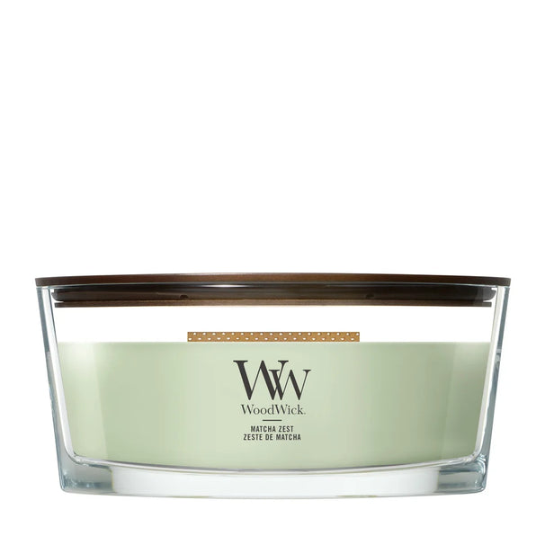WoodWick Scented Candle Ellipse Matcha Zest - 9 cm / 19 cm - Scented Candle in Glass - Wooden Wick