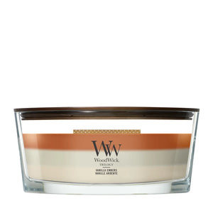 WoodWick Scented Candle Ellipse Trilogy Vanilla Embers - 9 cm / 19 cm - Scented Candle in Glass - Wooden Wick