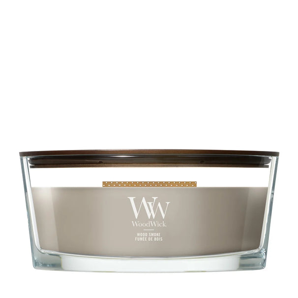 WoodWick Vela Aromática Ellipse Wood Smoke - 9 cm / 19 cm - Vela Aromática en Vidrio - Mecha de Madera