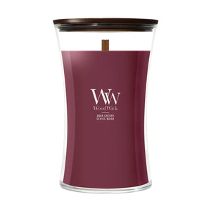 WoodWick Scented Candle Large Dark Cherry - 18 cm / ø 10 cm - Scented Candle in Glass - Wooden Wick
