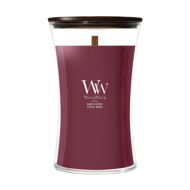 WoodWick Scented Candle Large Dark Cherry - 18 cm / ø 10 cm - Scented Candle in Glass - Wooden Wick