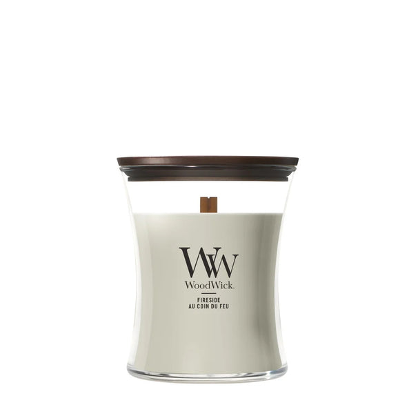 WoodWick Scented Candle Medium Fireside - 11 cm / ø 10 cm - Scented Candle in Glass - Wooden Wick