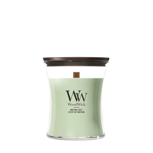 WoodWick Vela Aromática Mediana Matcha Zest - 11 cm / ø 10 cm - Vela Aromática en Vidrio - Mecha de Madera
