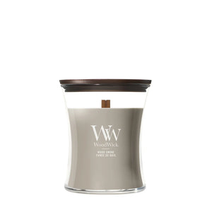 WoodWick Vela Aromática Medium Wood Smoke - 11 cm / ø 10 cm - Vela Aromática en Vidrio - Mecha de Madera