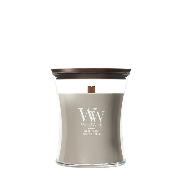 WoodWick Vela Aromática Medium Wood Smoke - 11 cm / ø 10 cm - Vela Aromática en Vidrio - Mecha de Madera