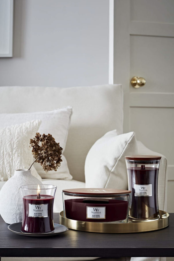 WoodWick Vela aromática Mini Black Cherry - 8 cm / ø 7 cm - Vela en vaso - Mecha de madera