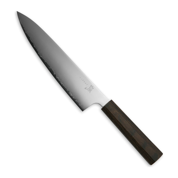 Yaxell Cuchillo de chef Hana 20 cm - Acero inoxidable de 3 capas - mango de madera Pakkah marrón oscuro