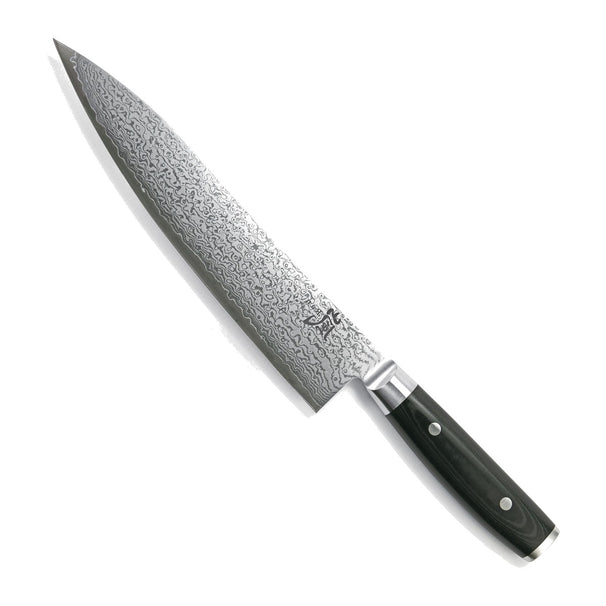 Cuchillo de chef Yaxell Ran 24 cm - acero damasco inoxidable de 69 capas - mango de Micarta canvas