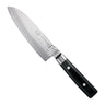 Yaxell Santokumes Zen 16.5 cm 37 laags damaststaal met canvas Micarta heft, vrijstaand op witte achtergrond