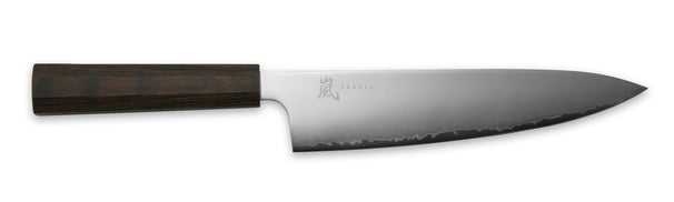 Yaxell Cuchillo de chef Hana 20 cm - Acero inoxidable de 3 capas - mango de madera Pakkah marrón oscuro
