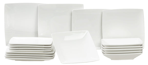 Juego de vajilla BonBistro Yong Squito - Blanco 18 piezas / 6 personas - 6 platos llanos, 6 platos hondos y 6 platos para desayuno