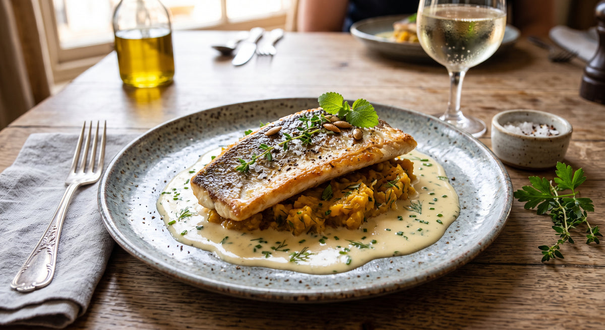 Elegant fish with a velvety sauce and sweet pumpkin