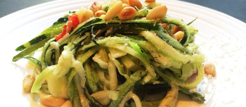 Fresh zucchini salad with lemon, garlic and Parmesan