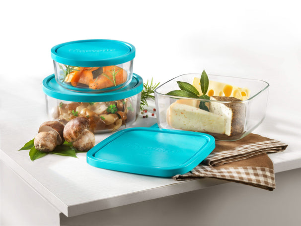 Bormioli Rocco Recipientes para conservar Frigoverre - Vidrio - Azul - 3 piezas