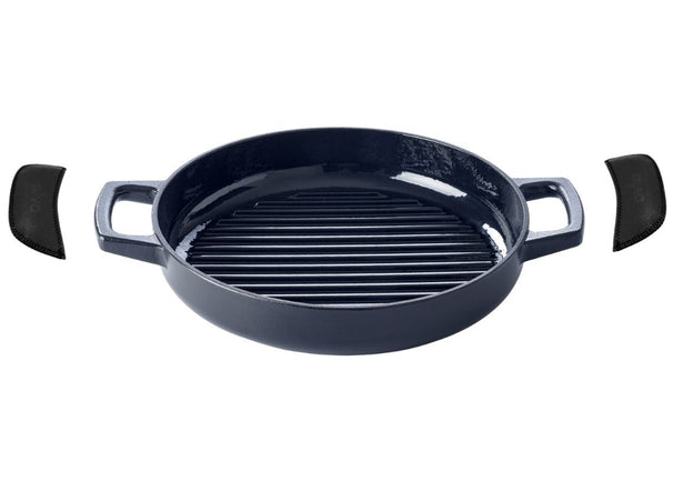Alva Grill Pan/Grill Plate cast iron Nori ø 28 cm – enamelled non-stick coating – includes free leather handles – suitable for all heat sources