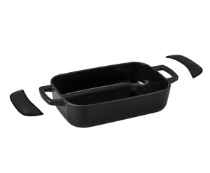 Fuente para horno / bandeja para asar Alva de hierro fundido Nori + asas de cuero gratis - 30 x 21 x 8.2 cm - capa antiadherente esmaltada