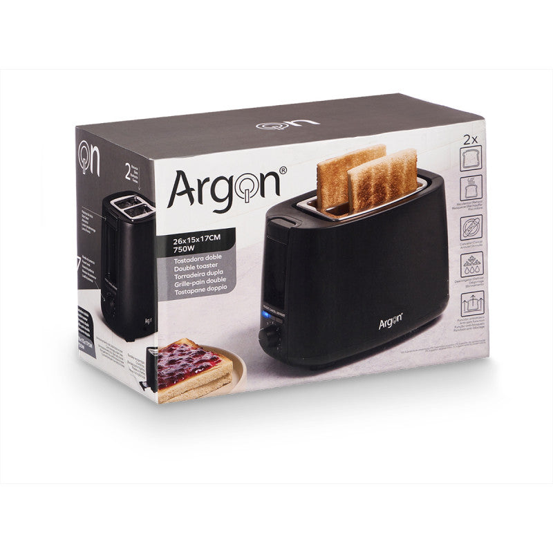 Argon Toaster Matte Black - 2 Slots - 750 W