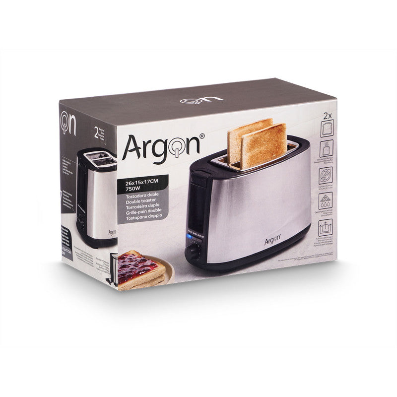 Argon Toaster Stainless Steel / Matte Black - 2 Slots - 750 W