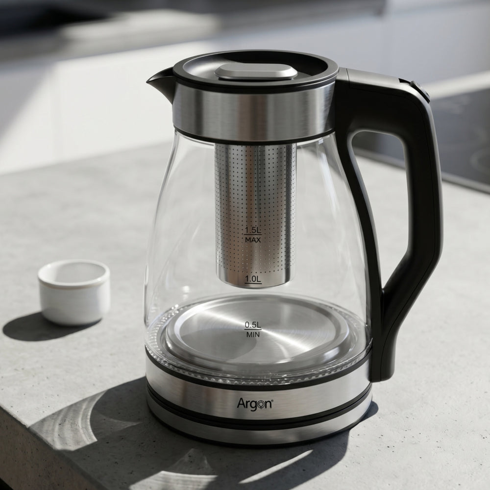 Argon Electric Kettle Glass / Stainless Steel with Filter - 1.5 Liter - 1500 W