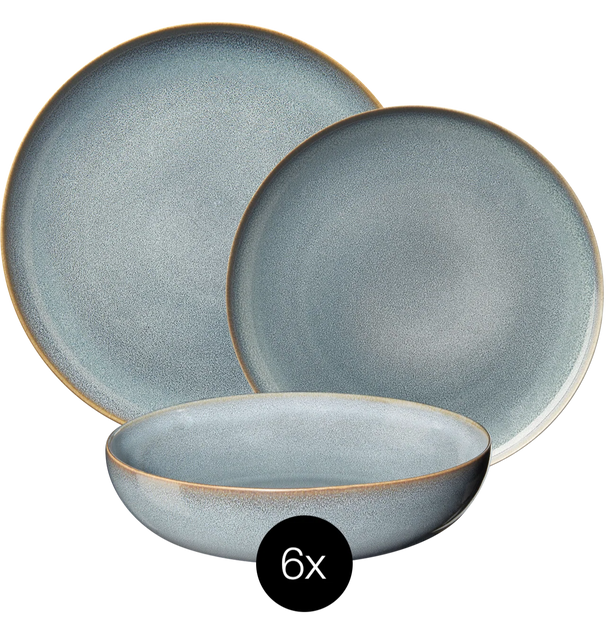 Set de vajilla ASA Selection Saisons - Denim 18 piezas / 6 personas - 6 platos de cena, 6 platos de desayuno y 6 cuencos