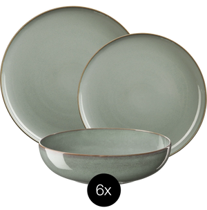 Set de vajilla ASA Selection Saisons - Eucalipto 18 piezas / 6 personas - 6 platos llanos, 6 cuencos y 6 platos de desayuno
