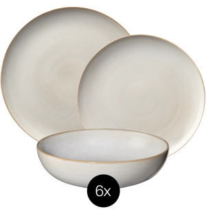 Set de vajilla ASA Selection Saisons - Arena 18 piezas / 6 personas - 6 platos de cena, 6 platos de desayuno y 6 cuencos