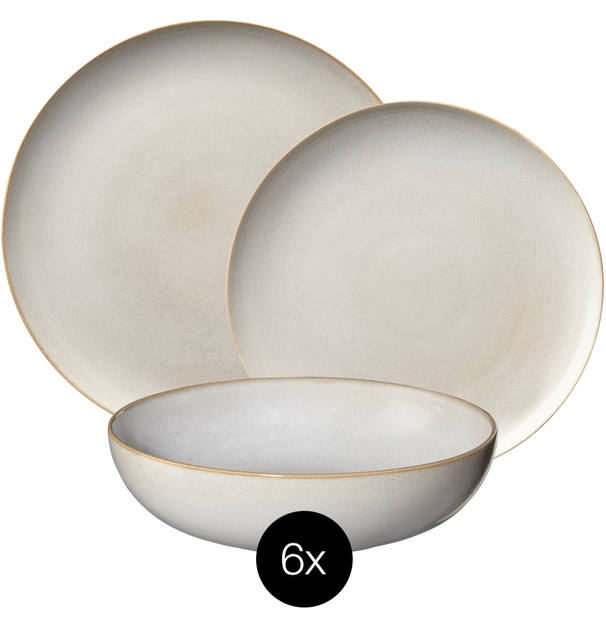 Set de vajilla ASA Selection Saisons - Arena 18 piezas / 6 personas - 6 platos de cena, 6 platos de desayuno y 6 cuencos