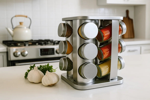 Cookinglife Estante giratorio para especias de acero inoxidable 12 piezas
