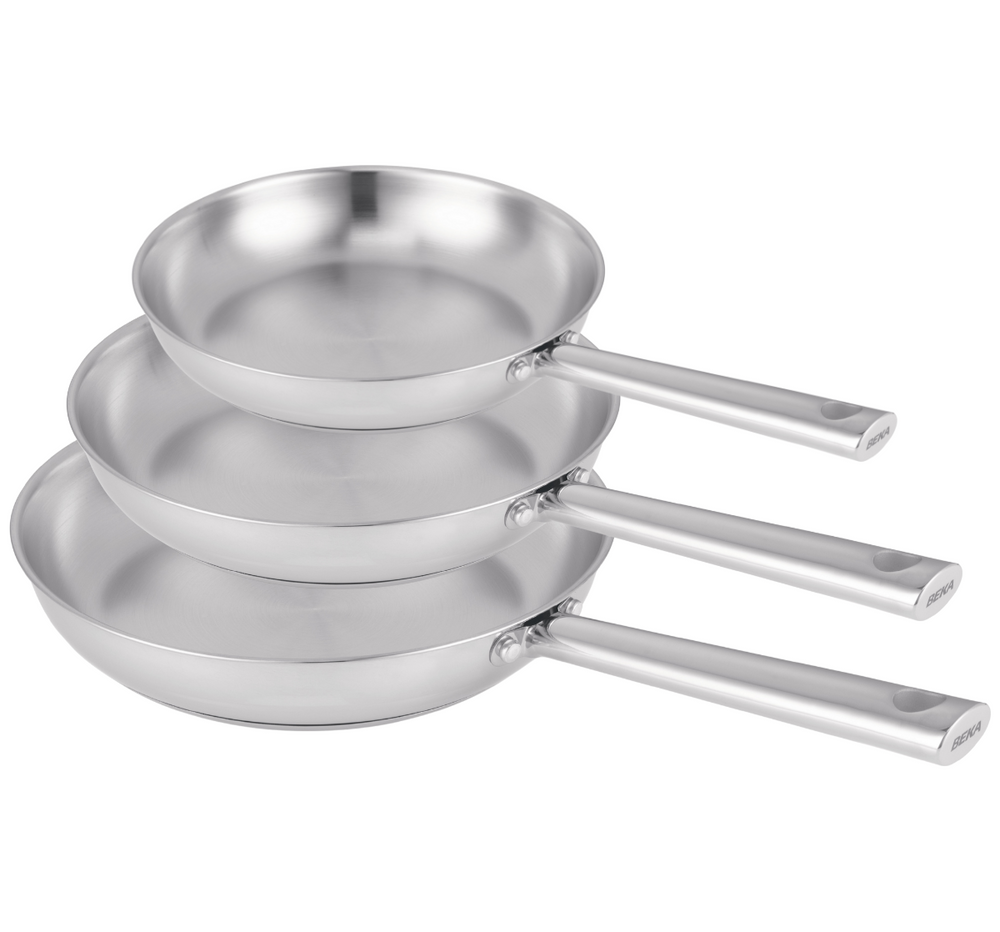 Beka Frying Pan Set Cicla Stainless Steel 3-Piece ø 20, 24 & 28 cm - suitable for all heat sources - without non-stick coating