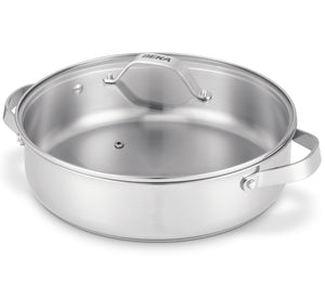 Sartén para guisos / Sartén para saltear con 2 asas laterales y tapa de vidrio Cicla ø 28 cm - apto para todas las fuentes de calor - sin capa antiadherente