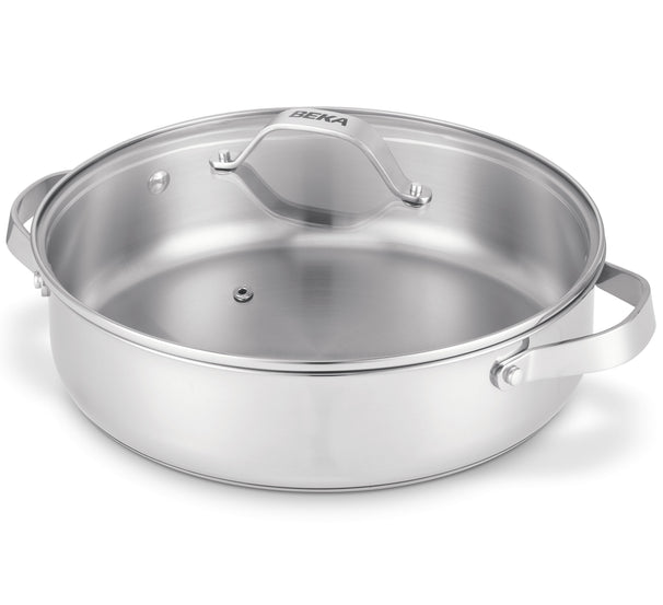 Sartén para guisos / Sartén para saltear con 2 asas laterales y tapa de vidrio Cicla ø 28 cm - apto para todas las fuentes de calor - sin capa antiadherente