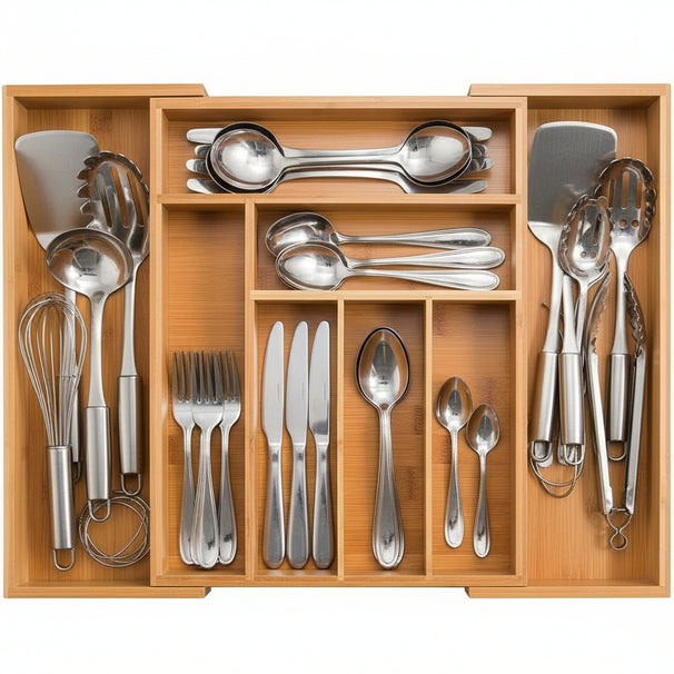 Organizador de cubiertos Cookinglife - Bambú - extensible - 28x34x5cm o 45x34x5cm
