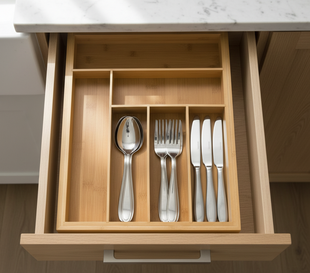 Organizador de cubiertos Cookinglife - Bambú - extensible - 28x34x5cm o 45x34x5cm